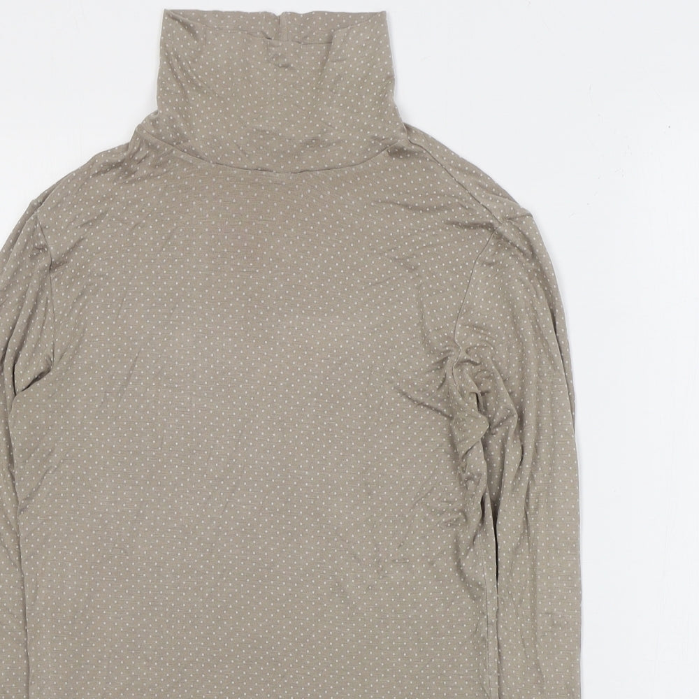 Heattech Womens Brown Polka Dot Polyester Basic T-Shirt Size M High Neck