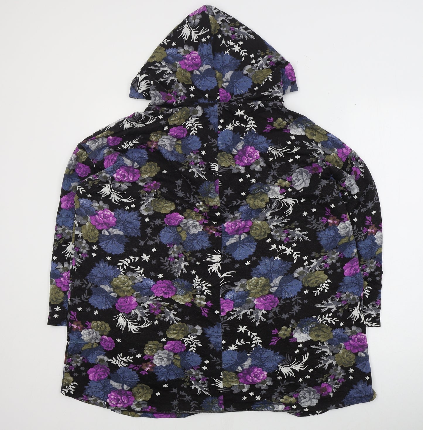 Yours Womens Black Floral Viscose Pullover Hoodie Size 20  Zip