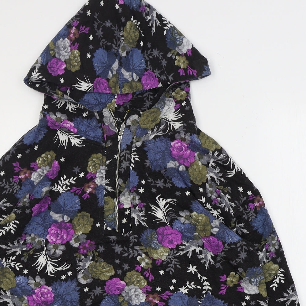 Yours Womens Black Floral Viscose Pullover Hoodie Size 20  Zip