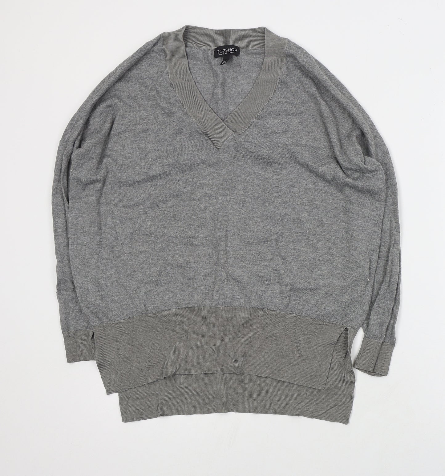 Topshop Womens Grey V-Neck  Polyester Henley Jumper Size 8