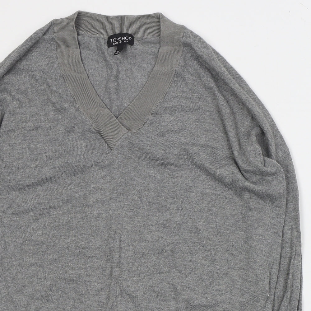 Topshop Womens Grey V-Neck  Polyester Henley Jumper Size 8
