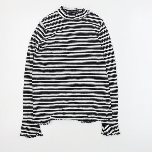 Marks and Spencer Womens Black High Neck Striped Cotton Pullover Jumper Size 12