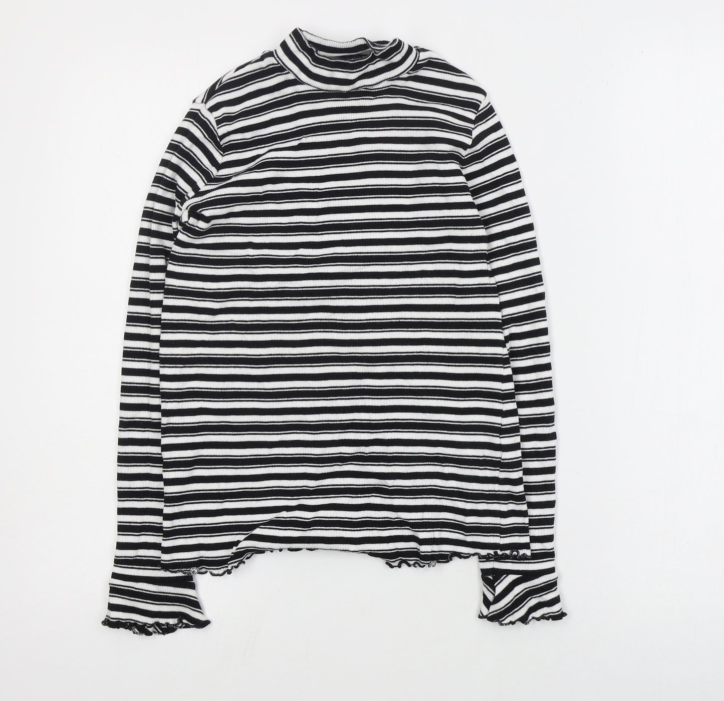 Marks and Spencer Womens Black High Neck Striped Cotton Pullover Jumper Size 12