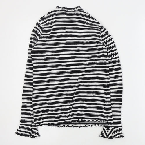 Marks and Spencer Womens Black High Neck Striped Cotton Pullover Jumper Size 12