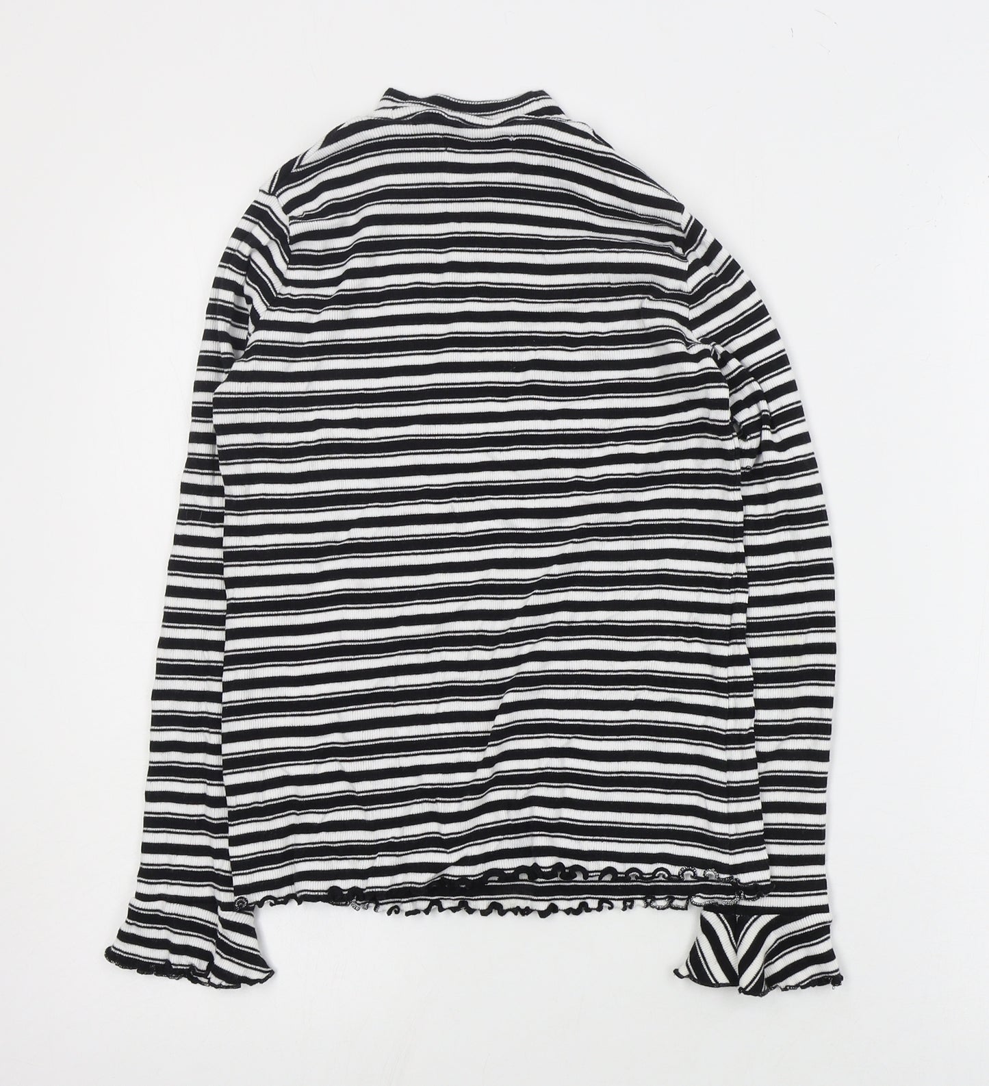Marks and Spencer Womens Black High Neck Striped Cotton Pullover Jumper Size 12