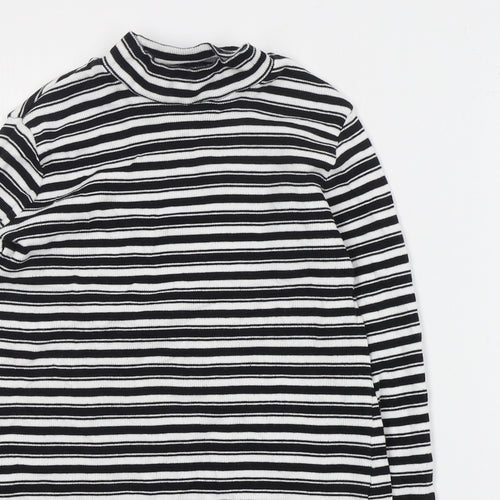 Marks and Spencer Womens Black High Neck Striped Cotton Pullover Jumper Size 12