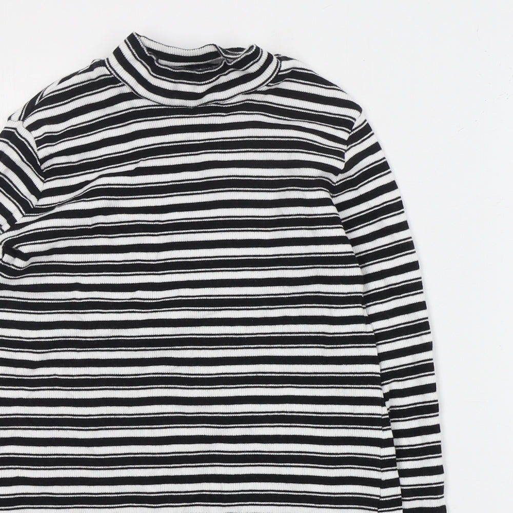 Marks and Spencer Womens Black High Neck Striped Cotton Pullover Jumper Size 12