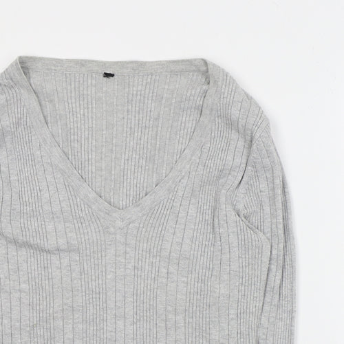 Bay Womens Grey V-Neck  Viscose Pullover Jumper Size 16