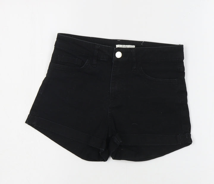 H&M Womens Black Cotton Cut-Off Shorts Size 4 Regular Zip