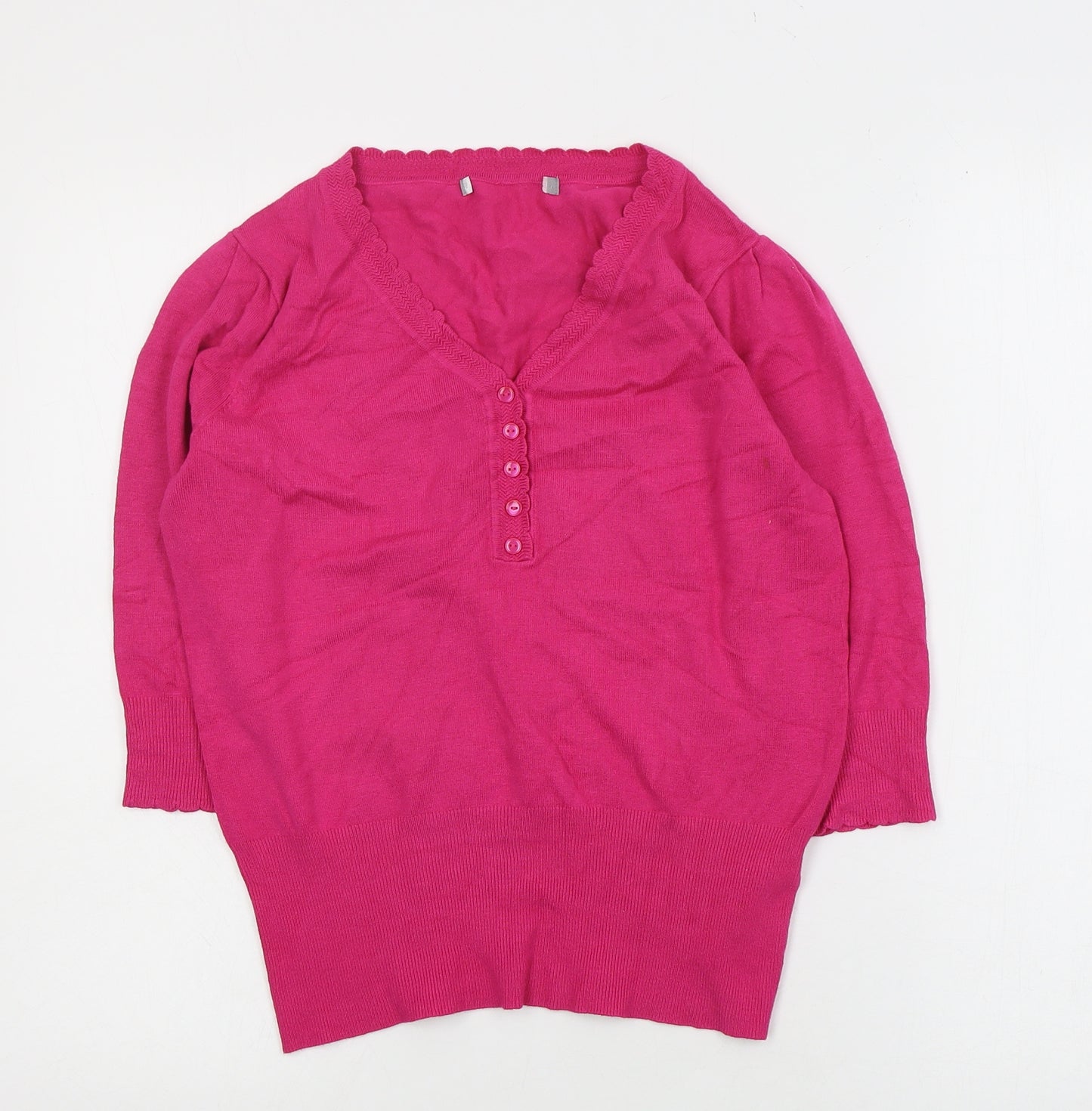 Marks and Spencer Womens Pink V-Neck  Viscose Pullover Jumper Size 12