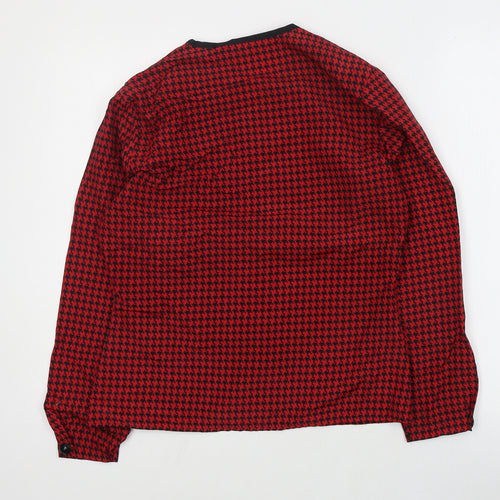 St Michaels Womens Red Houndstooth Polyester Basic Blouse Size 8 Round Neck