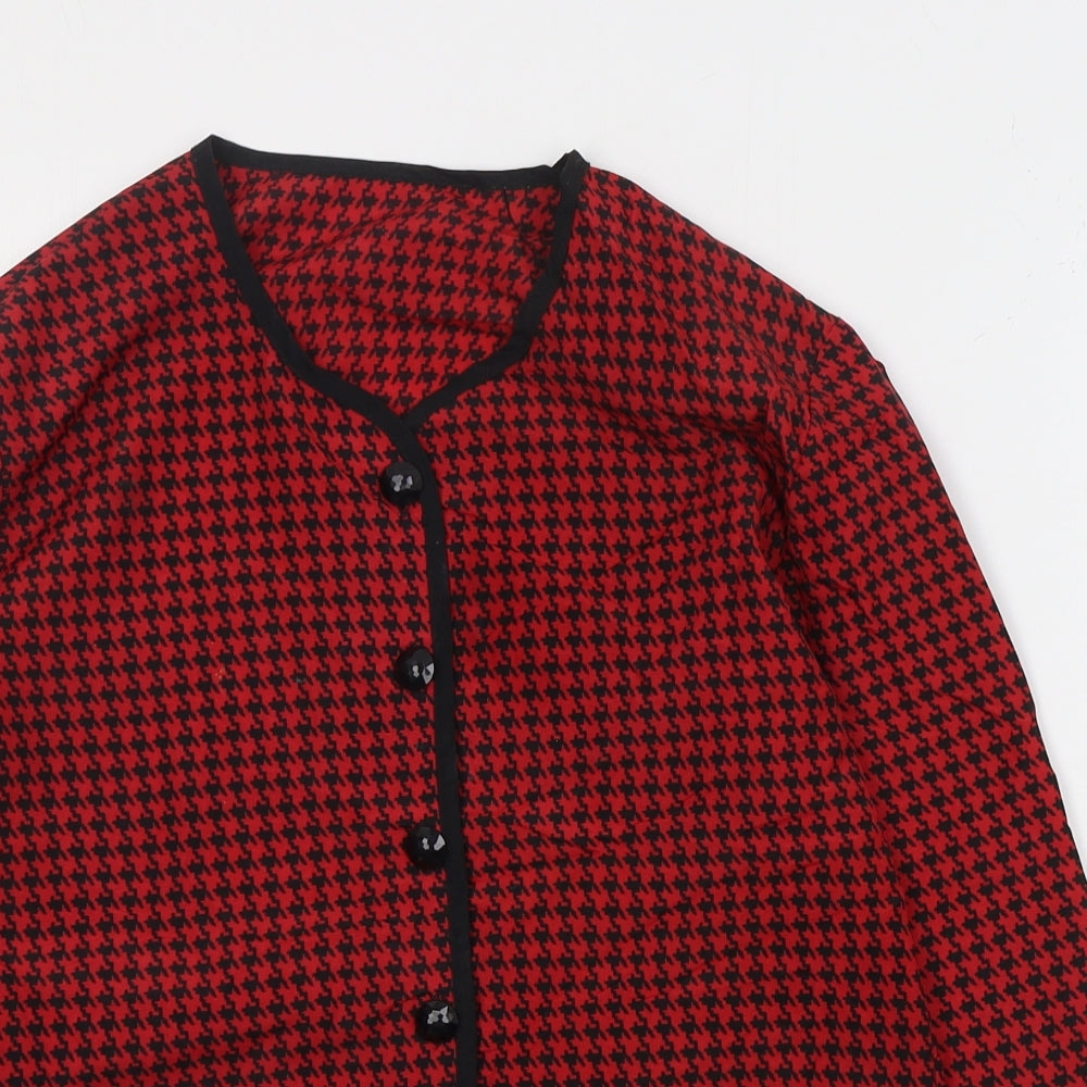 St Michaels Womens Red Houndstooth Polyester Basic Blouse Size 8 Round Neck