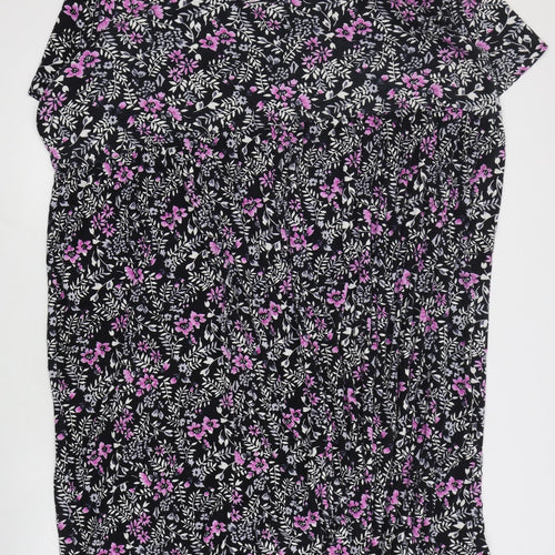 Ulla Popken Womens Black Floral Cotton A-Line  Size 32  Round Neck Pullover - 32/34