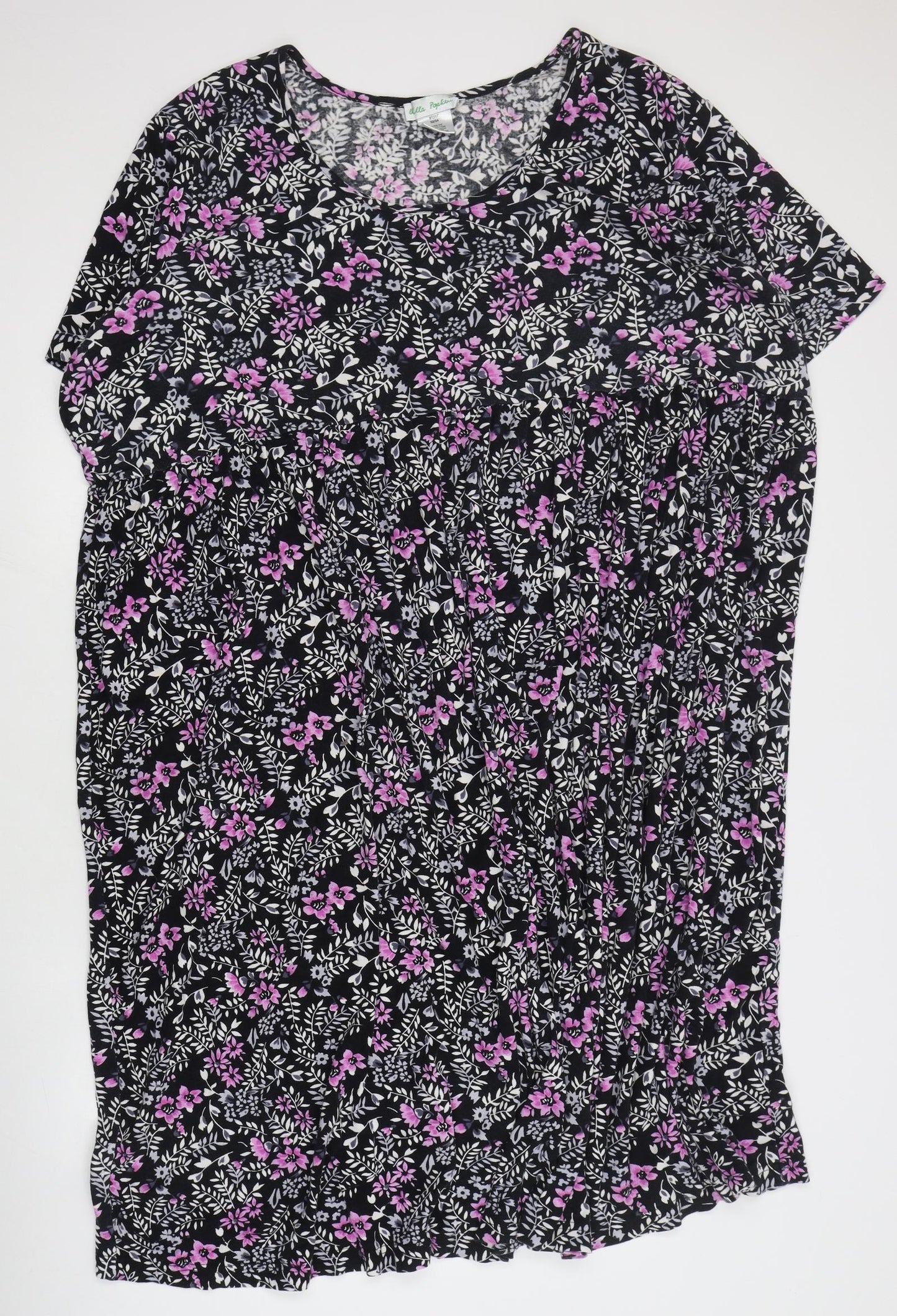 Ulla Popken Womens Black Floral Cotton A-Line  Size 32  Round Neck Pullover - 32/34