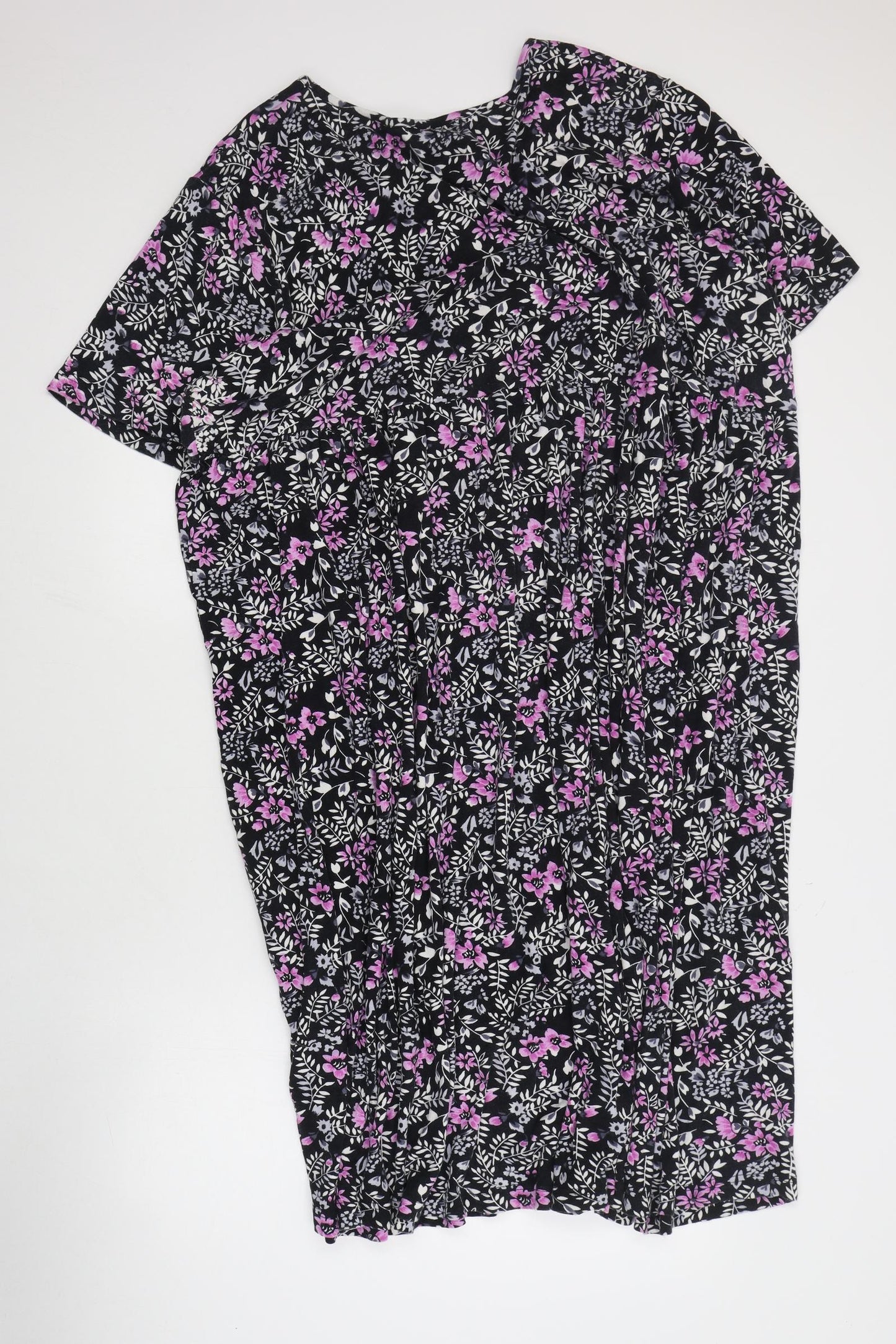 Ulla Popken Womens Black Floral Cotton A-Line  Size 32  Round Neck Pullover - 32/34