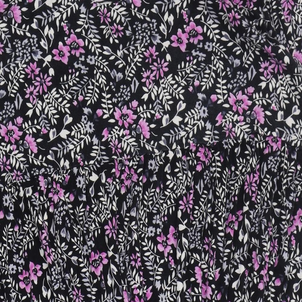 Ulla Popken Womens Black Floral Cotton A-Line  Size 32  Round Neck Pullover - 32/34