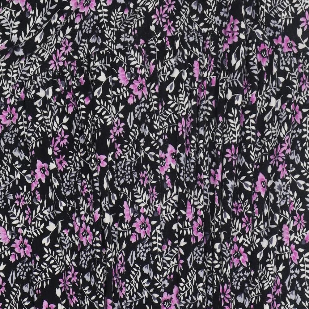 Ulla Popken Womens Black Floral Cotton A-Line  Size 32  Round Neck Pullover - 32/34