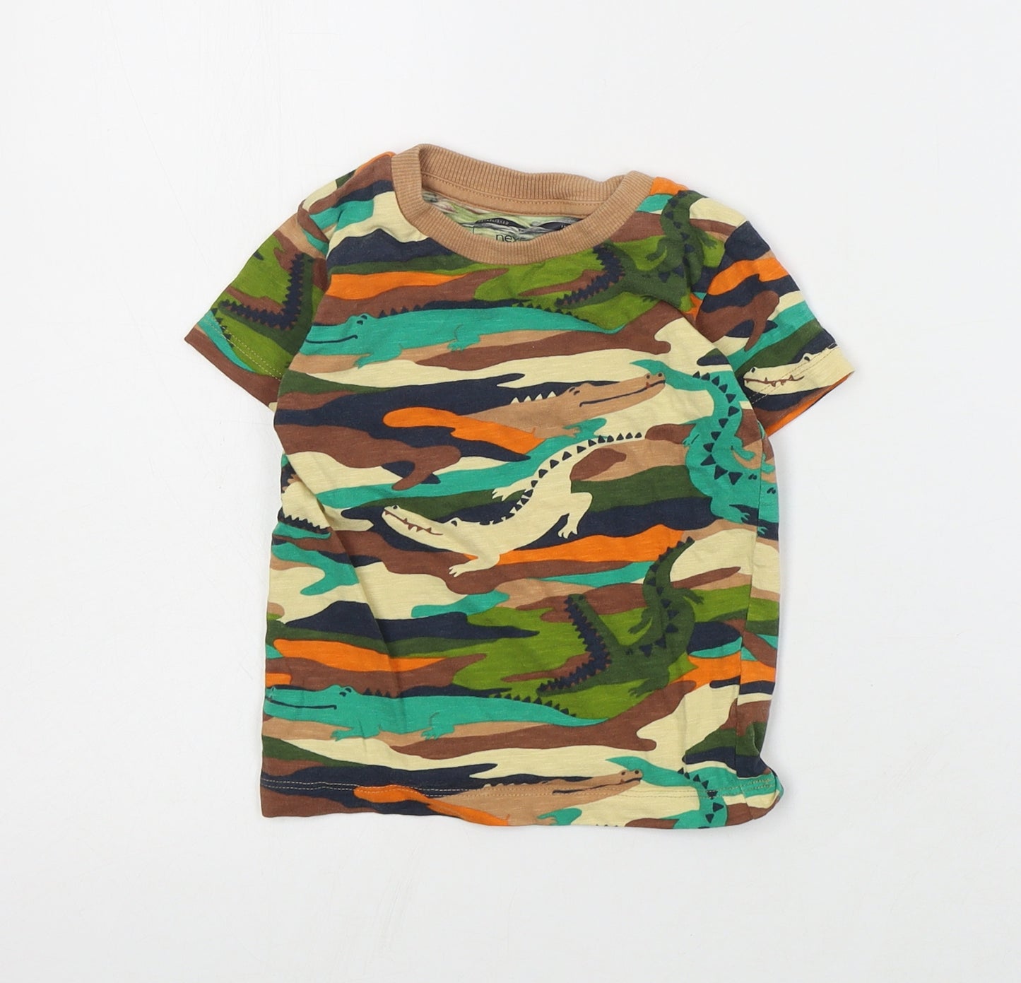 NEXT Baby Green Geometric Cotton Basic T-Shirt Size 12-18 Months Crew Neck Pullover - Crocodile