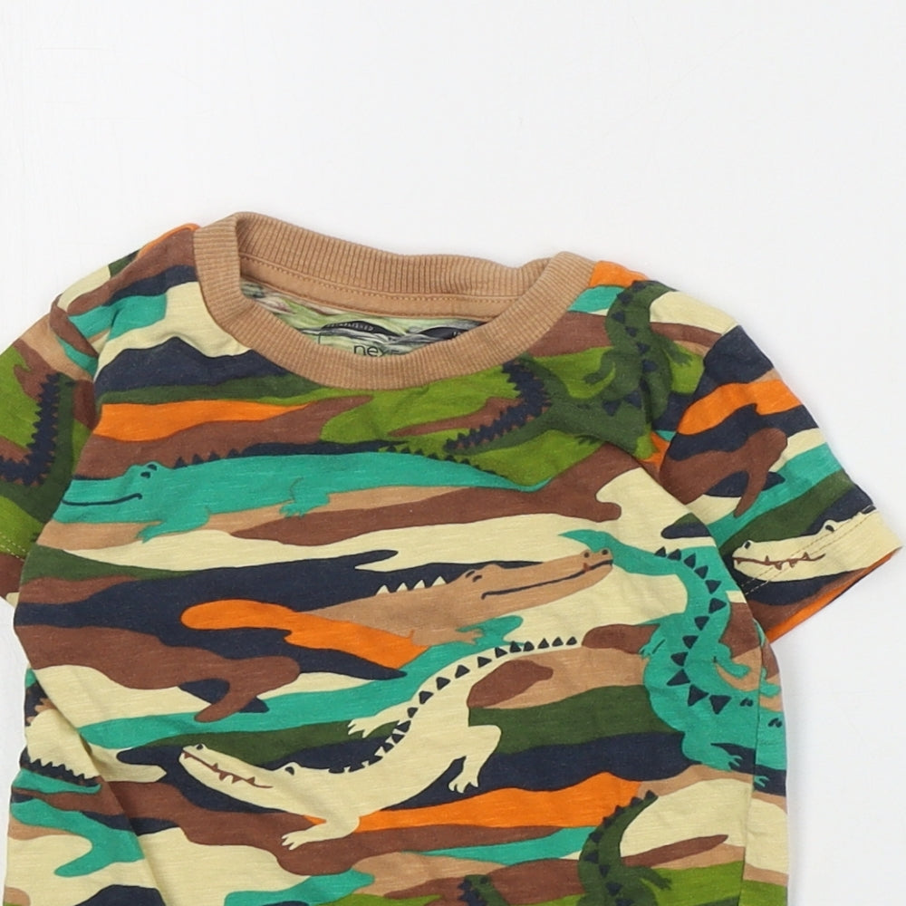 NEXT Baby Green Geometric Cotton Basic T-Shirt Size 12-18 Months Crew Neck Pullover - Crocodile