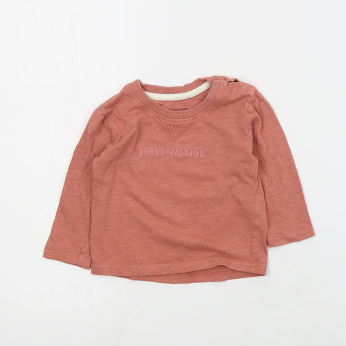 Primark Baby Pink  Cotton Basic T-Shirt Size 6-9 Months Crew Neck Snap - Slogan