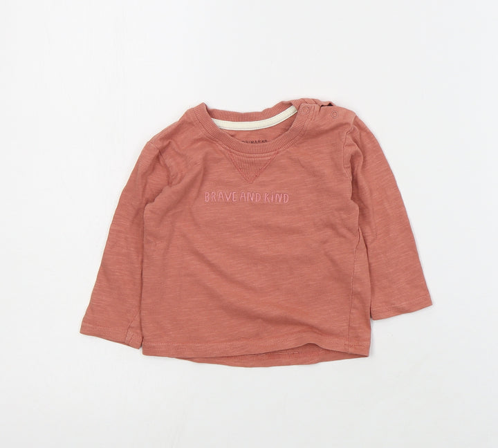 Primark Baby Pink  Cotton Basic T-Shirt Size 6-9 Months Crew Neck Snap - Slogan