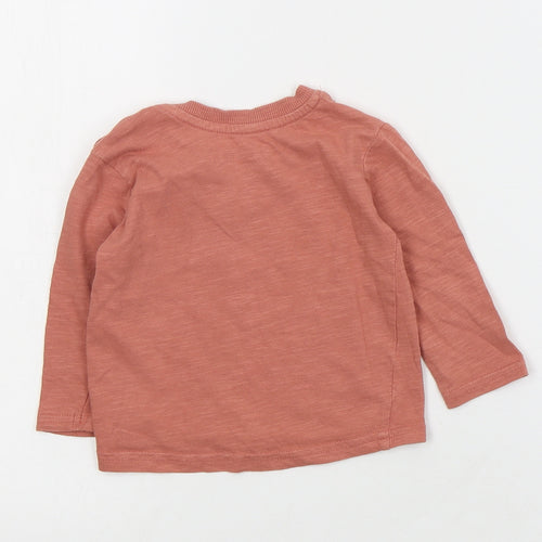 Primark Baby Pink  Cotton Basic T-Shirt Size 6-9 Months Crew Neck Snap - Slogan