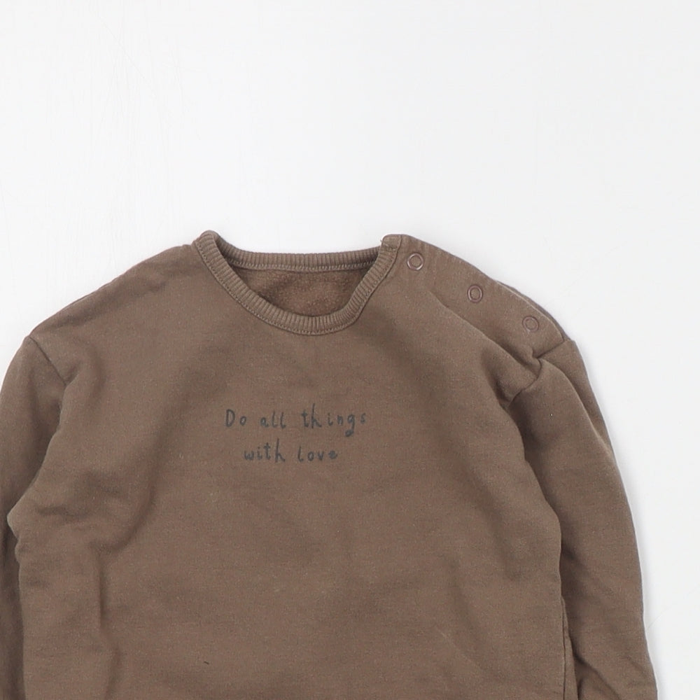 George Baby Brown  Cotton Pullover Jumper Size 9-12 Months  Snap - Slogan