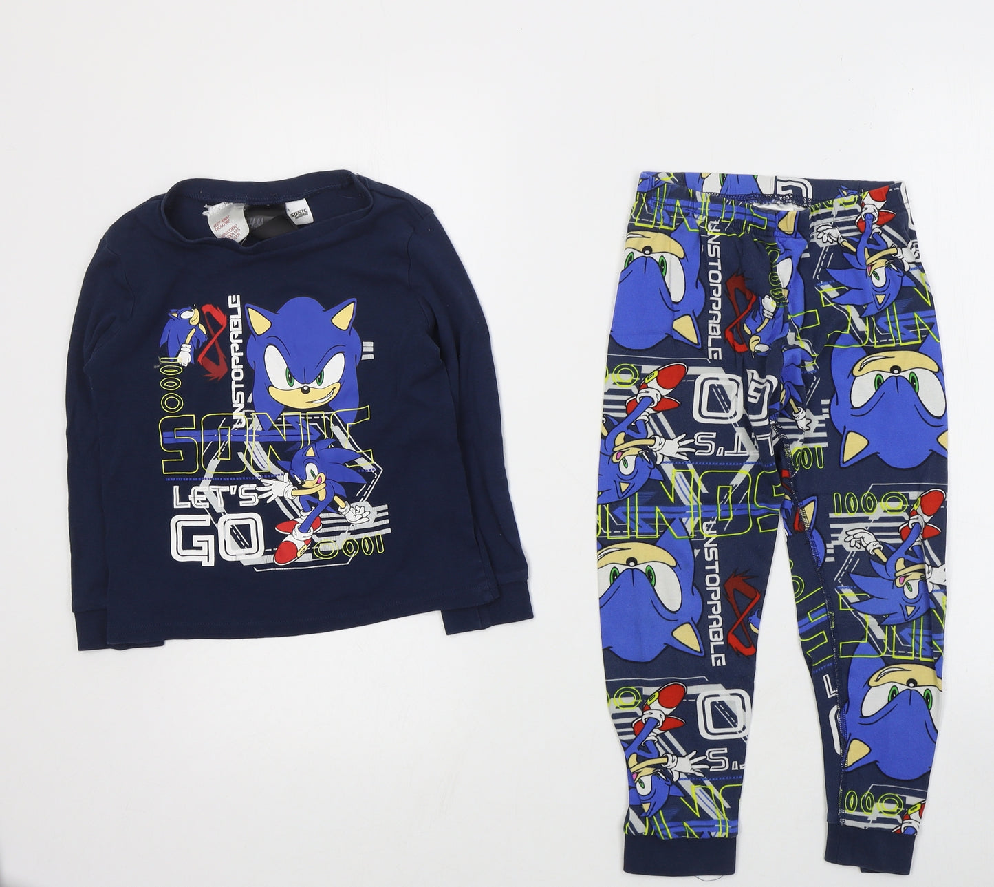 H&M Boys Blue Geometric Cotton  Pyjama Set Size 5-6 Years  Pullover - Sonic
