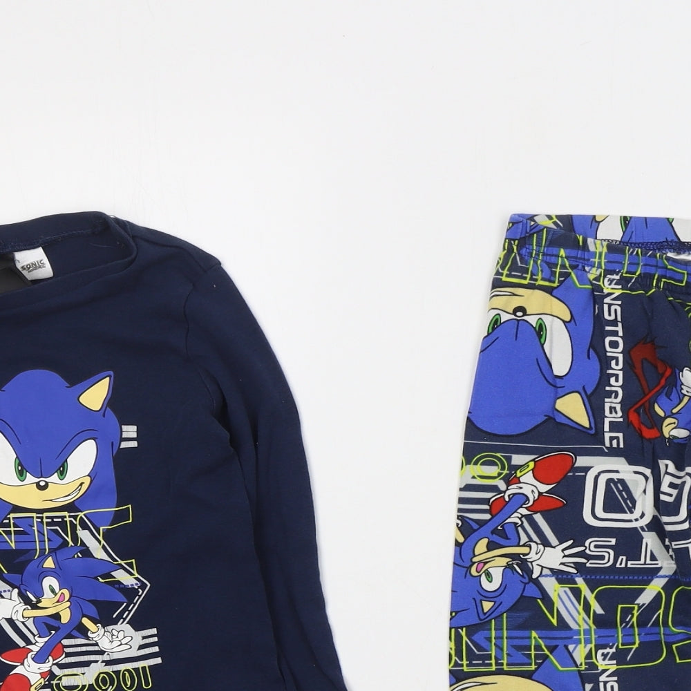 H&M Boys Blue Geometric Cotton  Pyjama Set Size 5-6 Years  Pullover - Sonic