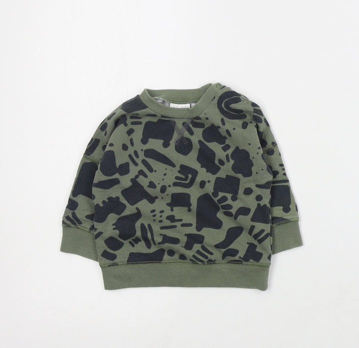 NEXT Baby Green Geometric Cotton Pullover Jumper Size 6-9 Months Snap