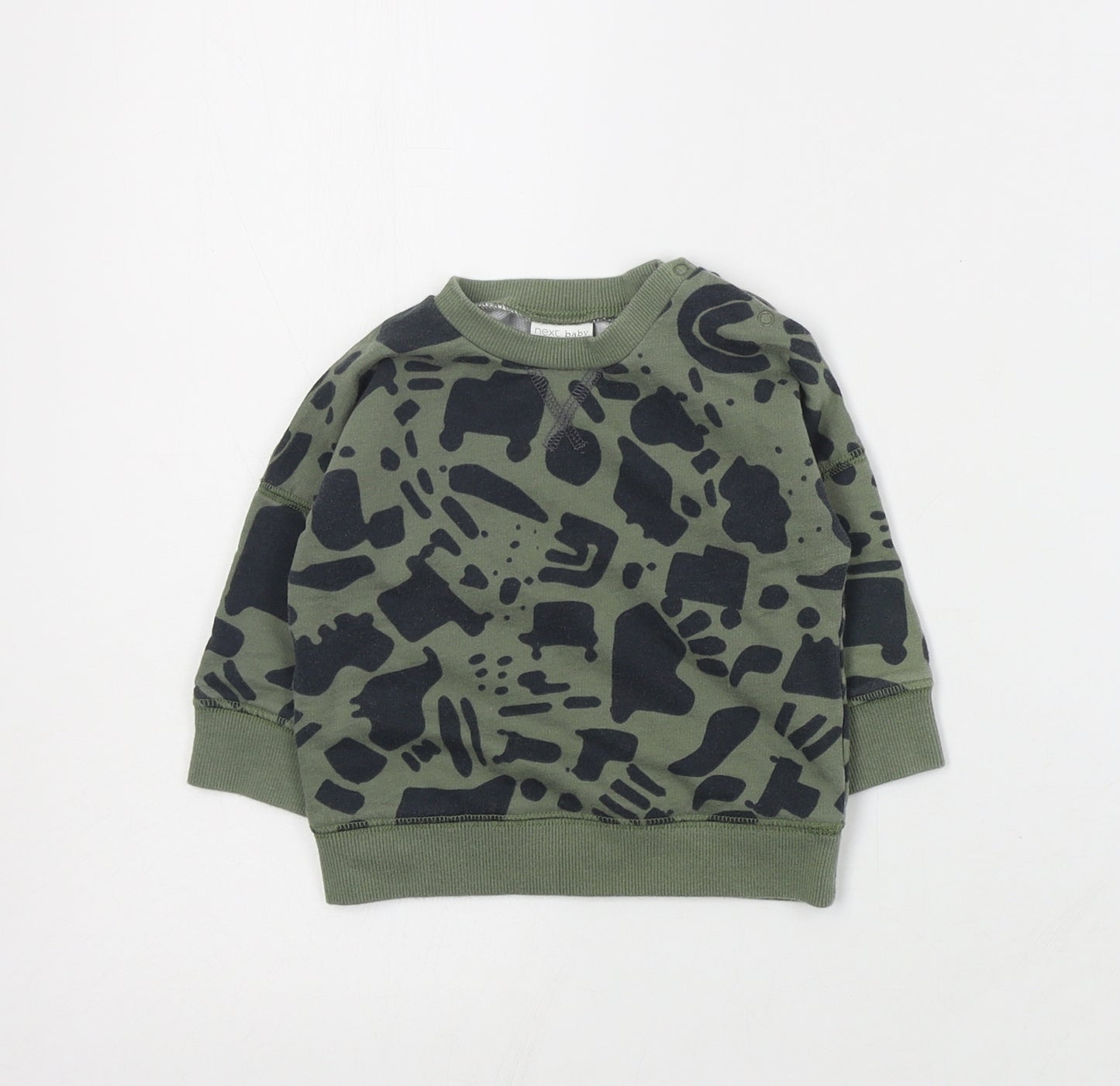 NEXT Baby Green Geometric Cotton Pullover Jumper Size 6-9 Months  Snap
