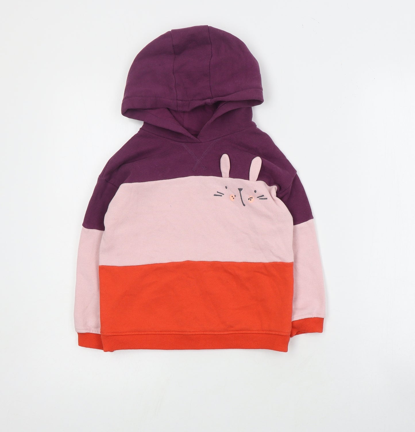 NEXT Girls Purple Colourblock Cotton Pullover Hoodie Size 4-5 Years  Pullover - Bunny