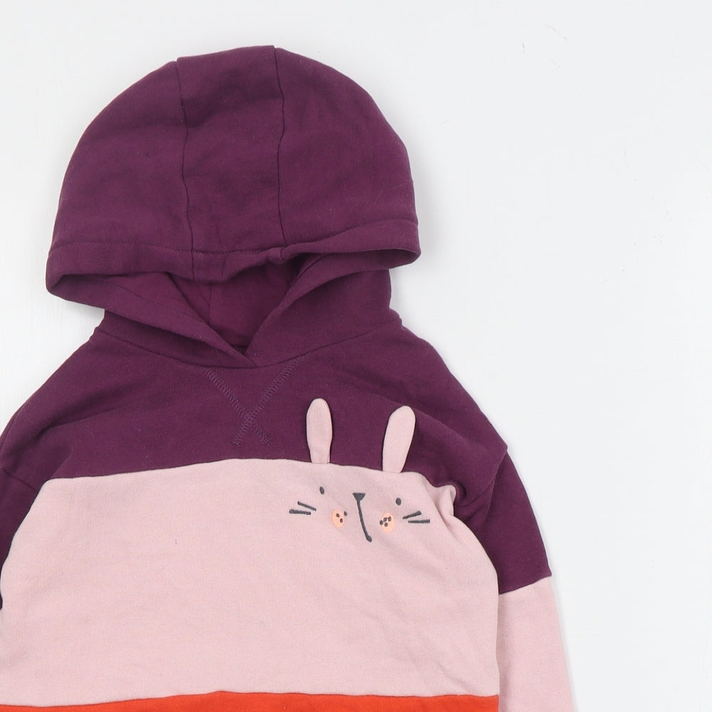 NEXT Girls Purple Colourblock Cotton Pullover Hoodie Size 4-5 Years  Pullover - Bunny