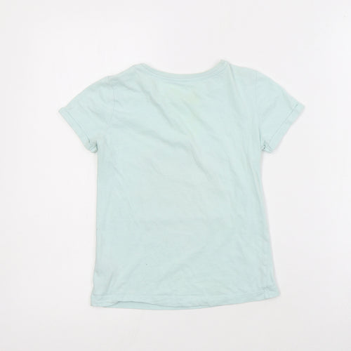 Dunnes Girls Green  Cotton Basic T-Shirt Size 7 Years Crew Neck Pullover - Save the Planet