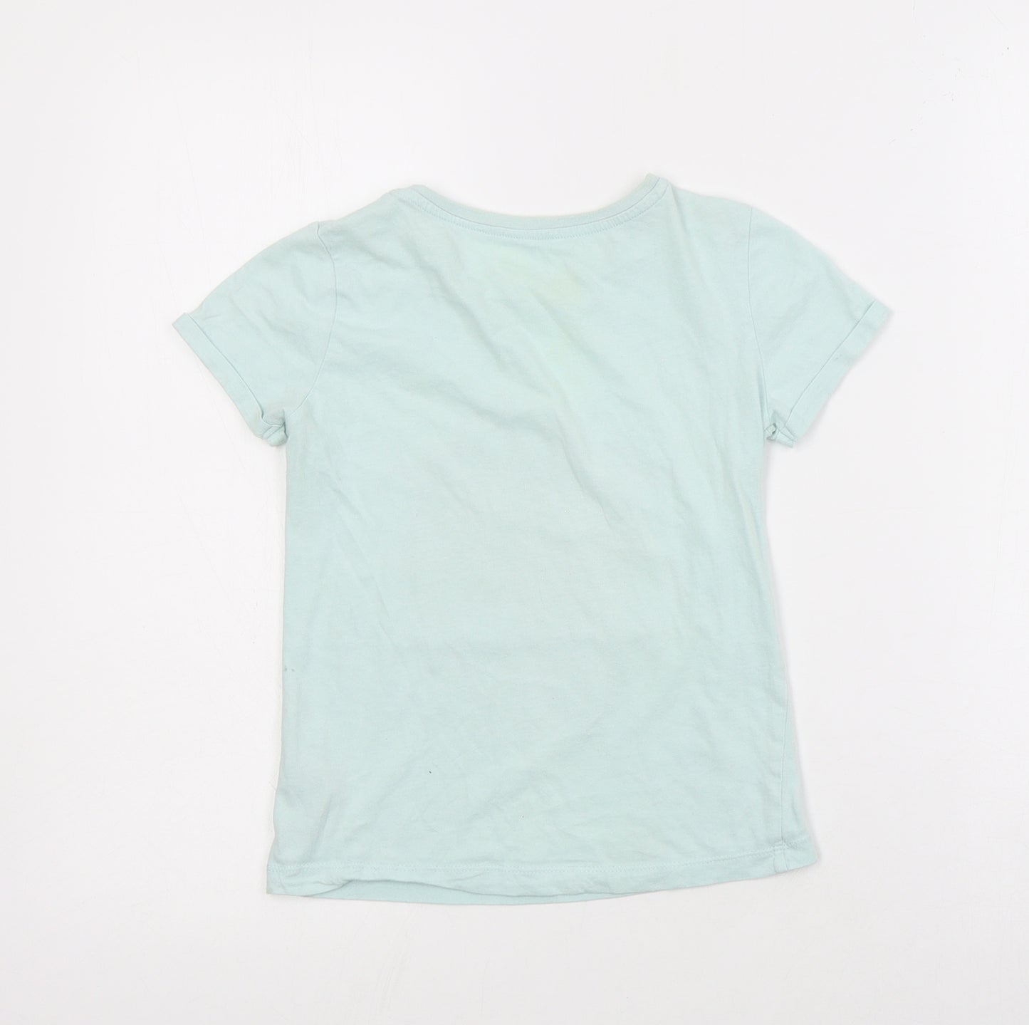 Dunnes Girls Green  Cotton Basic T-Shirt Size 7 Years Crew Neck Pullover - Save the Planet