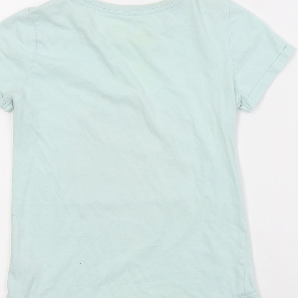 Dunnes Girls Green  Cotton Basic T-Shirt Size 7 Years Crew Neck Pullover - Save the Planet