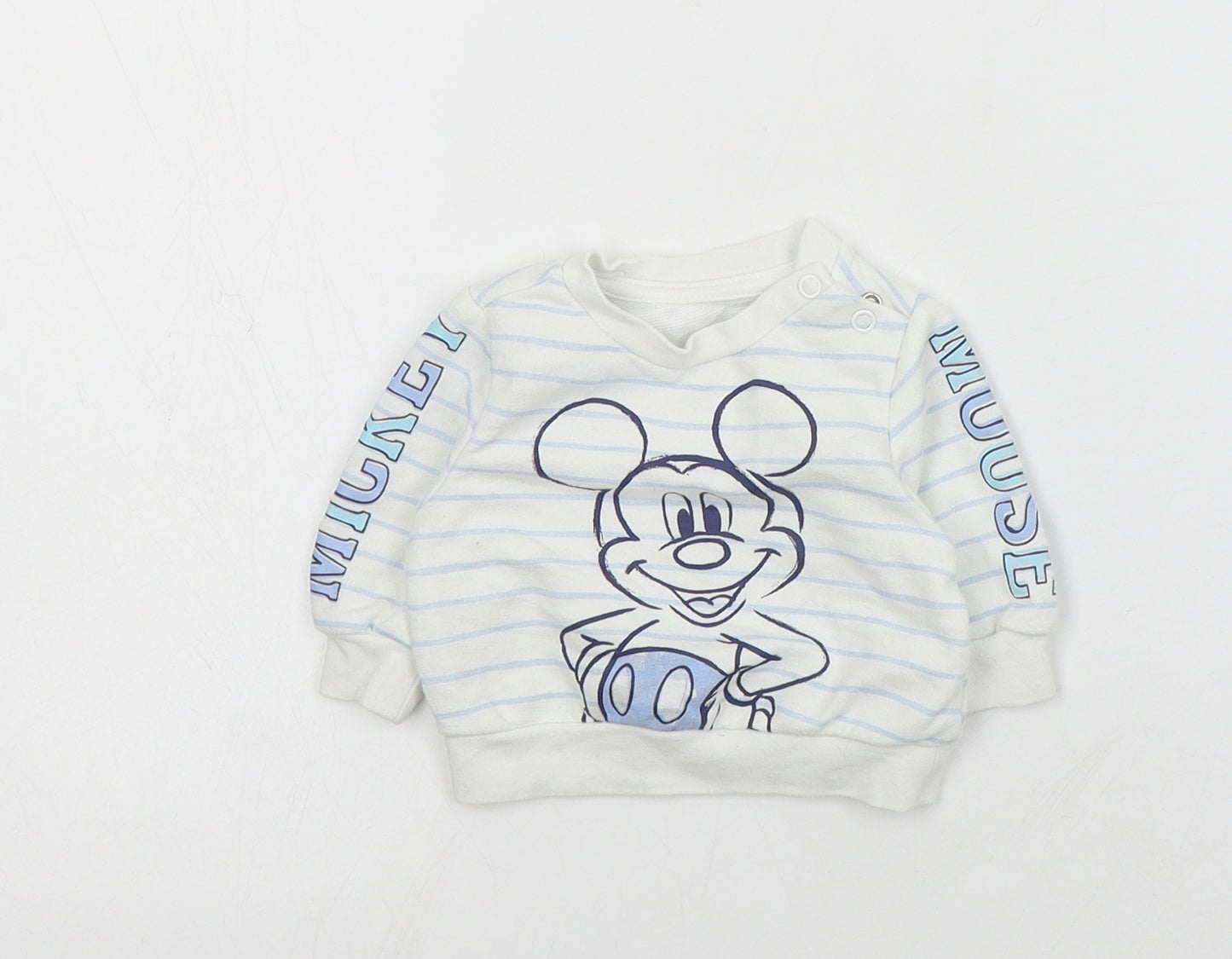 Primark Baby Blue Striped Cotton Pullover Jumper Size 0-3 Months  Snap - Mickey Mouse