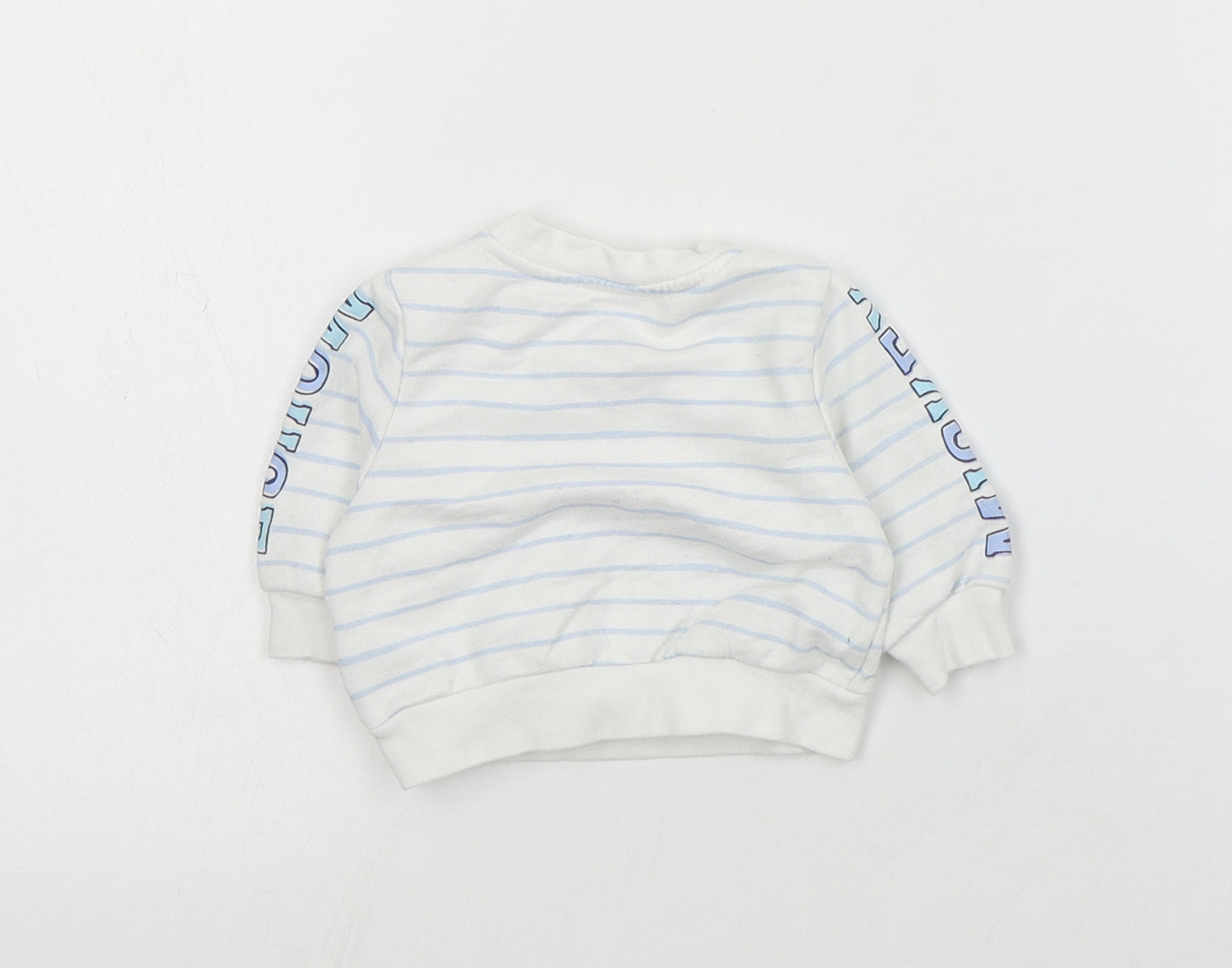 Primark Baby Blue Striped Cotton Pullover Jumper Size 0-3 Months  Snap - Mickey Mouse