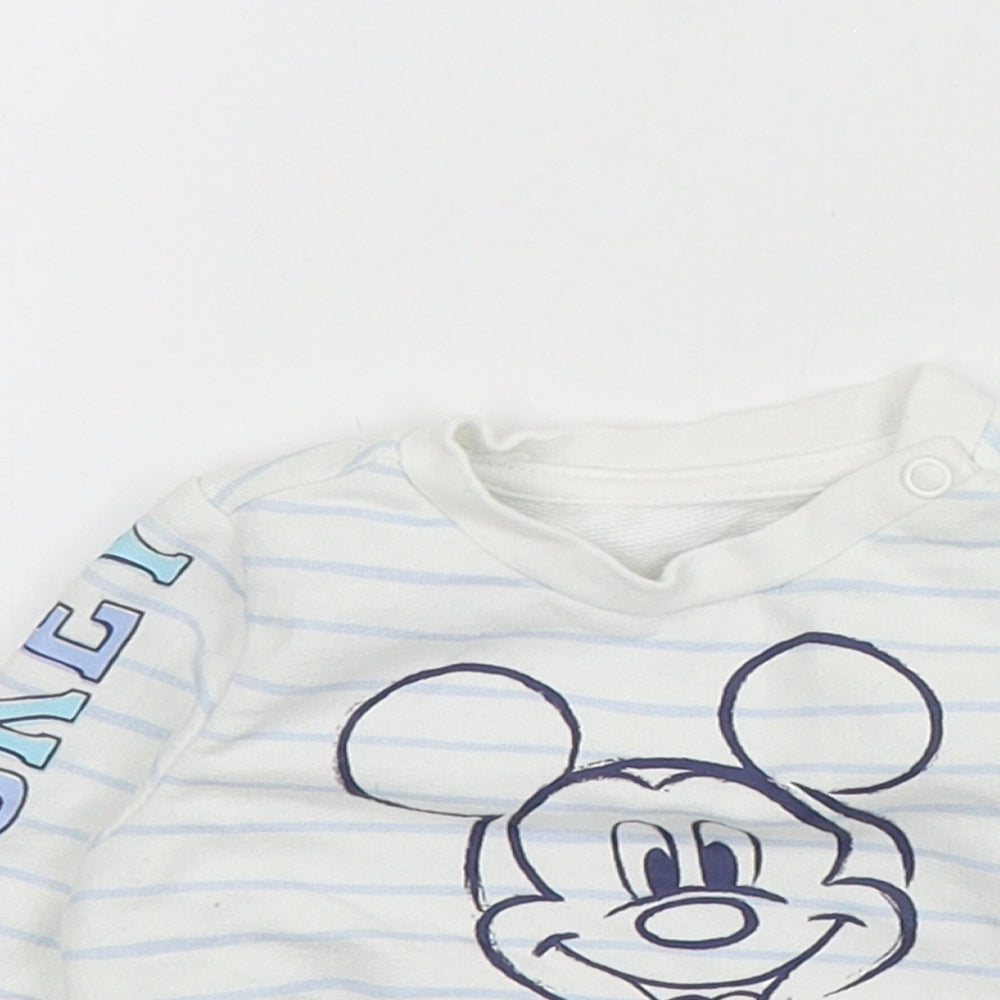 Primark Baby Blue Striped Cotton Pullover Jumper Size 0-3 Months  Snap - Mickey Mouse