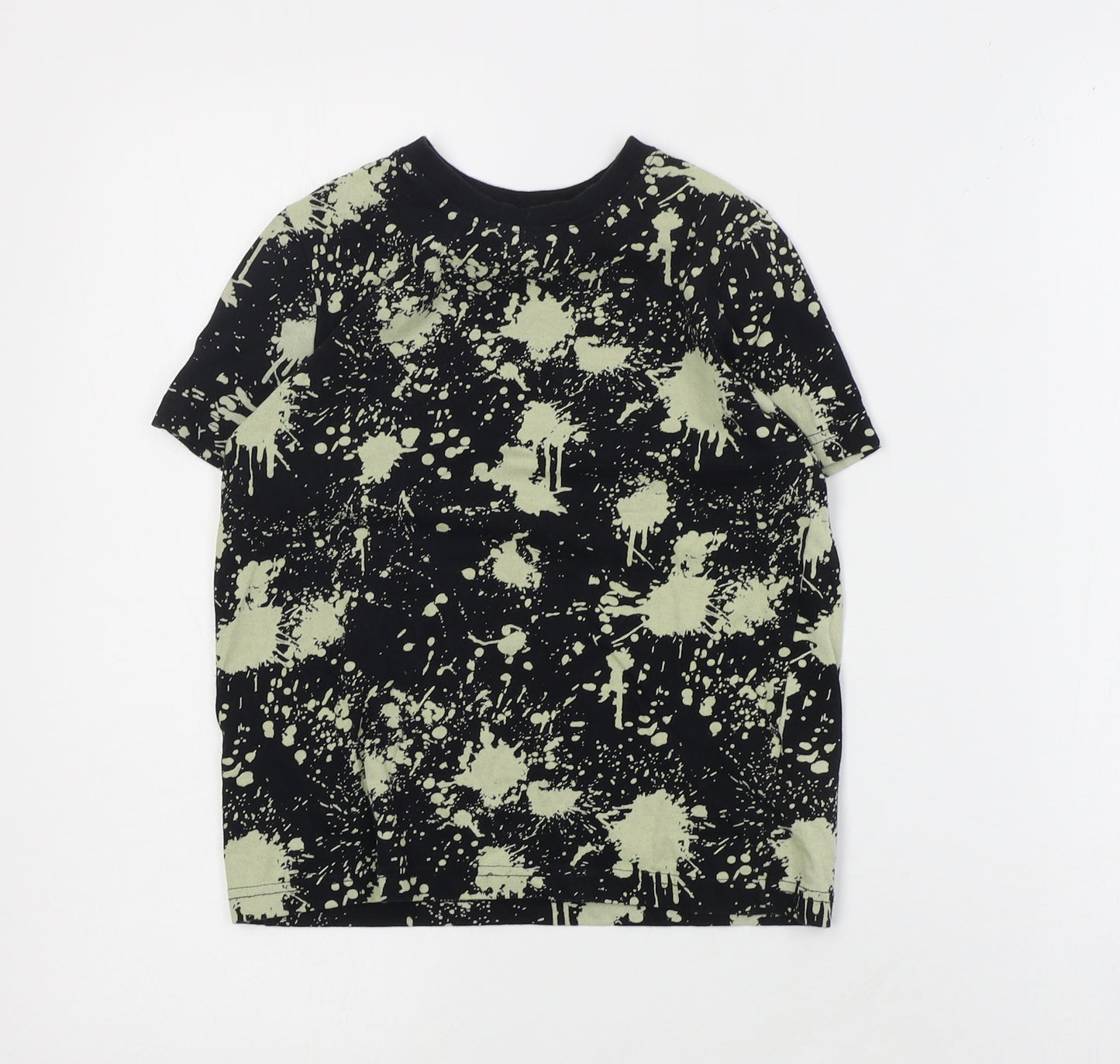 F&F Boys Black Geometric Cotton Basic T-Shirt Size 6-7 Years Crew Neck Pullover