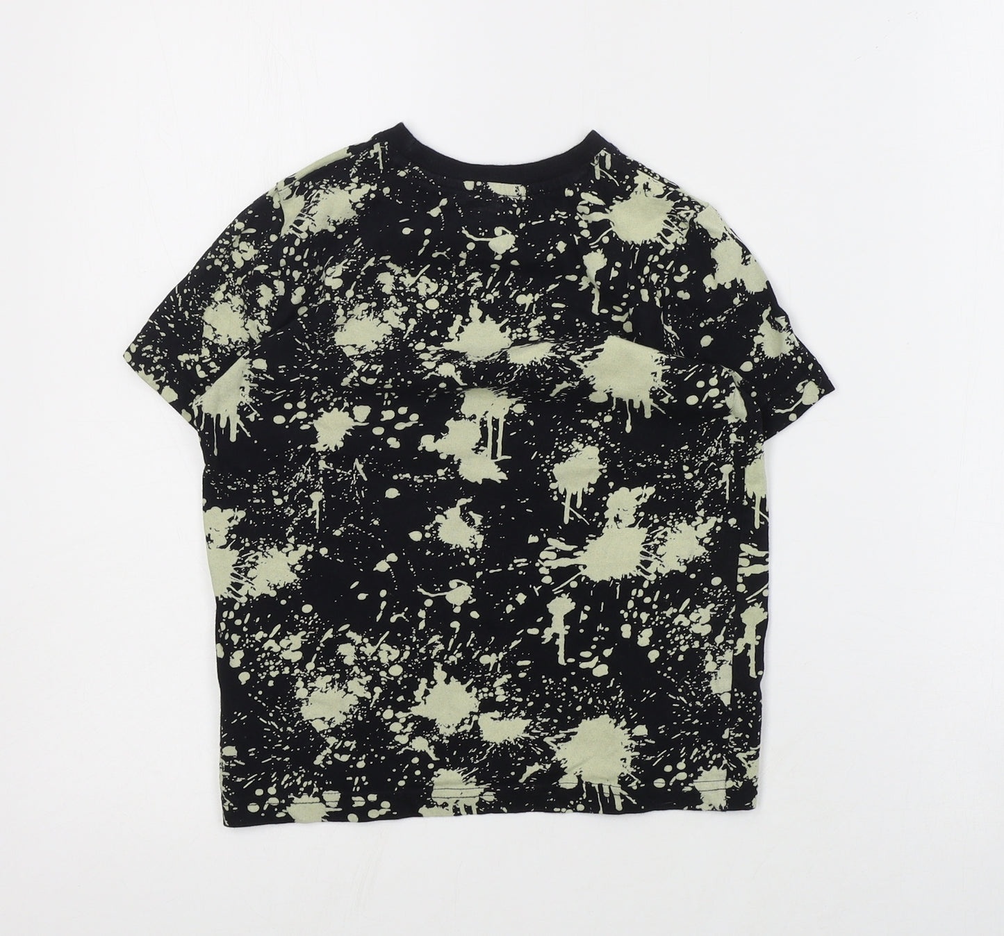 F&F Boys Black Geometric Cotton Basic T-Shirt Size 6-7 Years Crew Neck Pullover