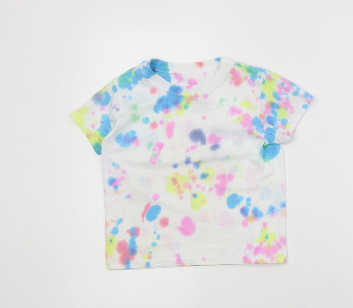 Hanes Girls Multicoloured  Cotton Basic T-Shirt Size XS Crew Neck Pullover - Tie-dye