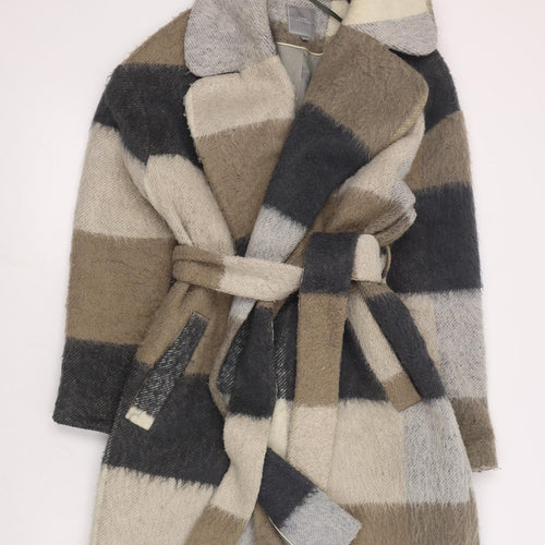 NEXT Womens Brown Striped  Trench Coat Coat Size 14  Tie
