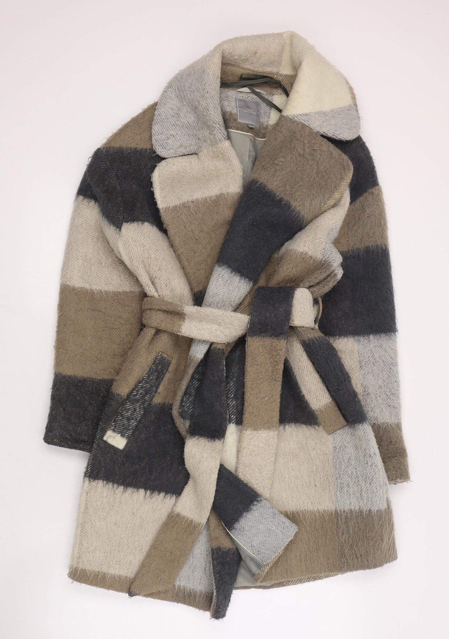 NEXT Womens Brown Striped  Trench Coat Coat Size 14  Tie