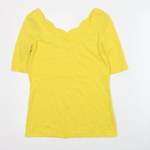Spirit Womens Yellow  Cotton Basic T-Shirt Size S V-Neck