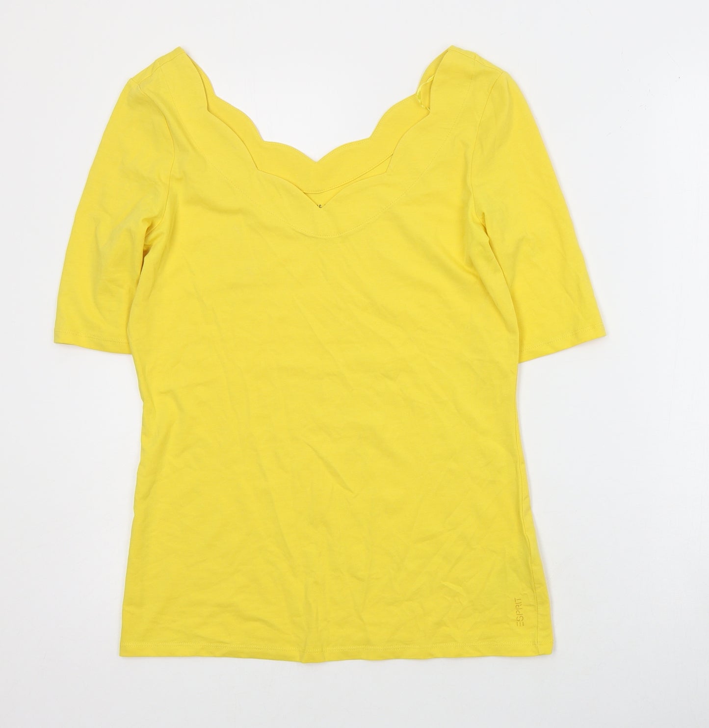 Spirit Womens Yellow  Cotton Basic T-Shirt Size S V-Neck