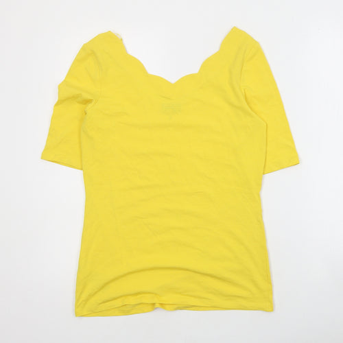 Spirit Womens Yellow  Cotton Basic T-Shirt Size S V-Neck