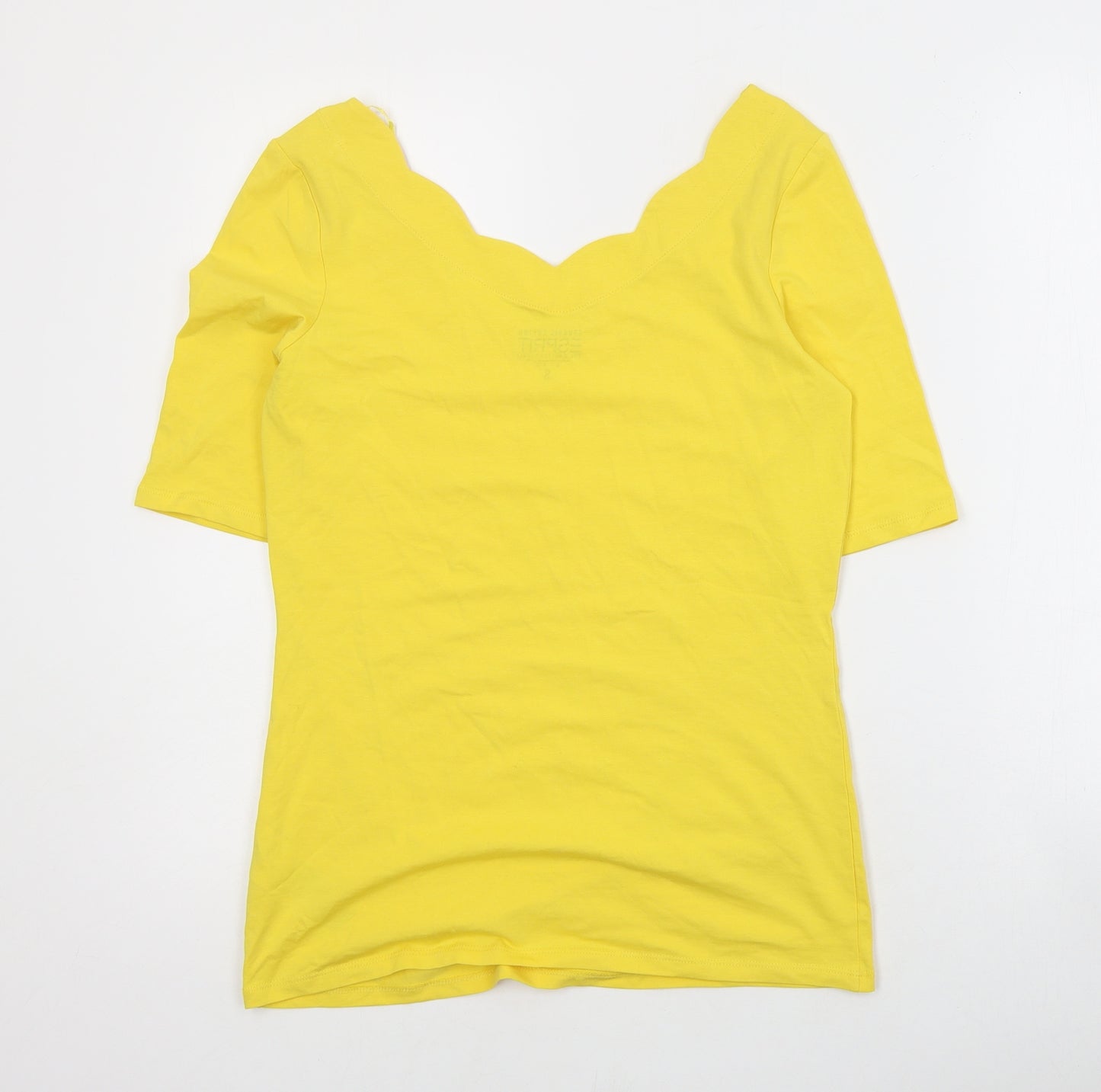 Spirit Womens Yellow  Cotton Basic T-Shirt Size S V-Neck