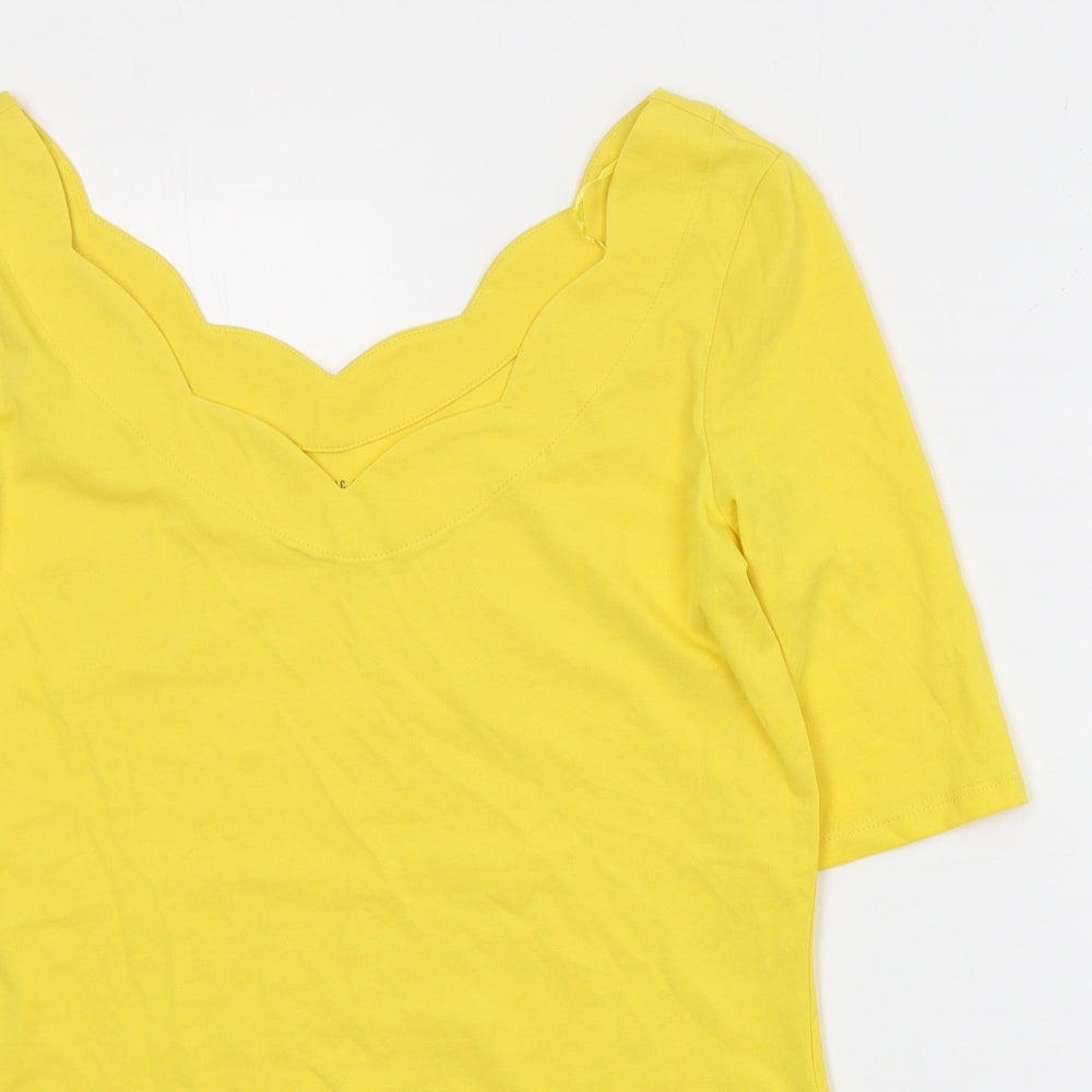 Spirit Womens Yellow  Cotton Basic T-Shirt Size S V-Neck