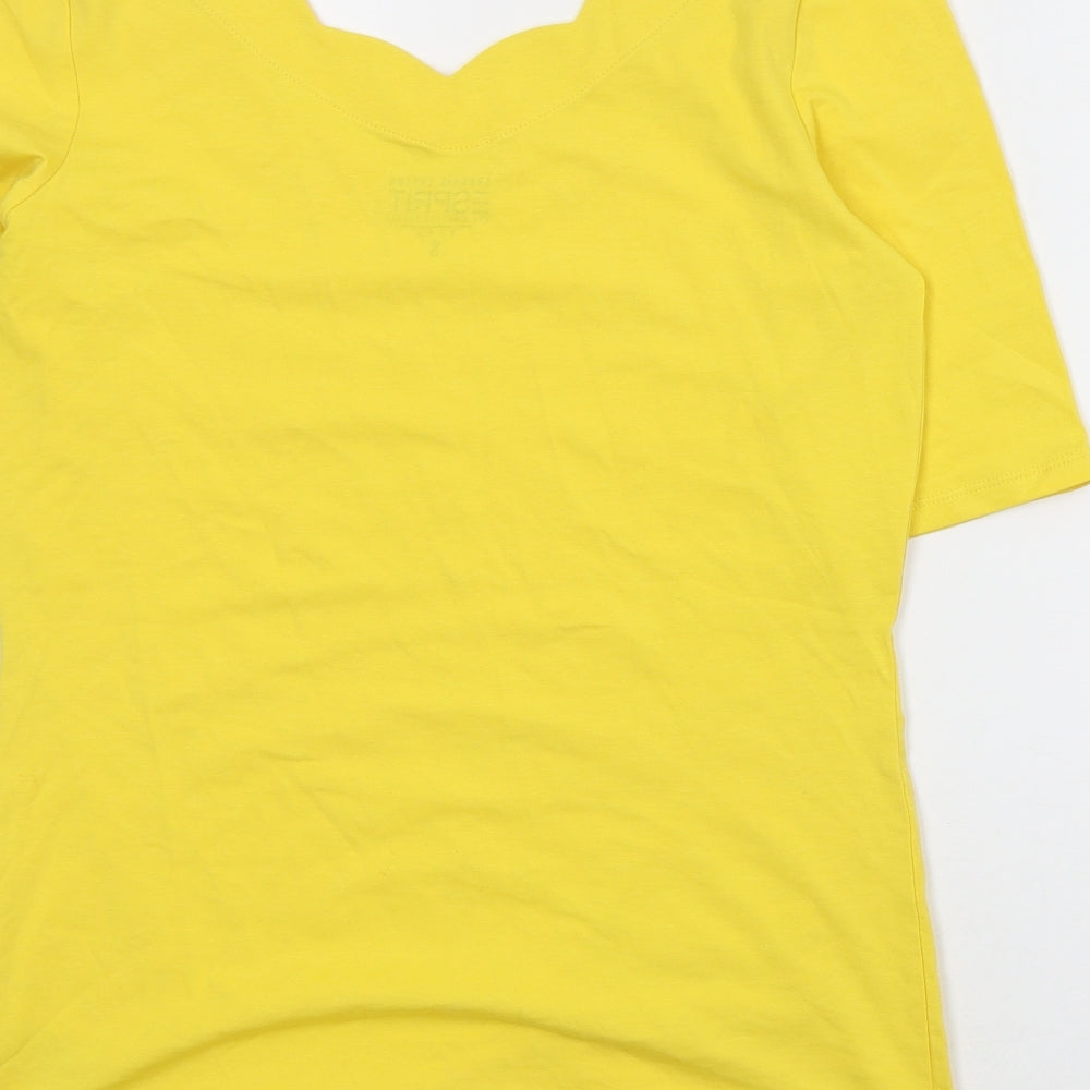 Spirit Womens Yellow  Cotton Basic T-Shirt Size S V-Neck